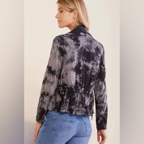 Evereve Marrakech Amber Tie Dye Moto Jacket in Black/White Size S - Picture 4 of 14